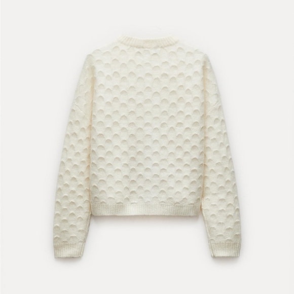 Zara Wool and Alpaca Blend Disc Knit Cardigan in Ecru - Picture 4 of 14